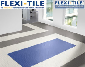 Flexi-Tile Diamond PVC Bodenfliesen - Anwendungsbeispiel mit Blau, Grau und Wei+ƒ