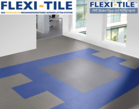 Flexi-Tile Diamond PVC Bodenfliesen - Anwendungsbeispiel mit Blau und Grau