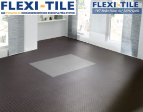 Flexi-Tile Diamond PVC Bodenfliesen - Anwendungsbeispiel mit Schwarz und Grau