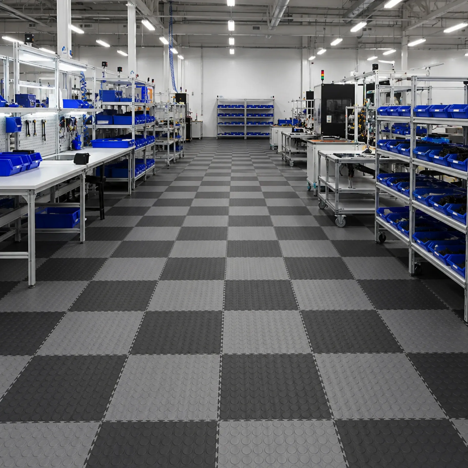 Auch Montagehallen können mit Flexi Tile schnell eine Industrieboden-Instandsetzung erhalten